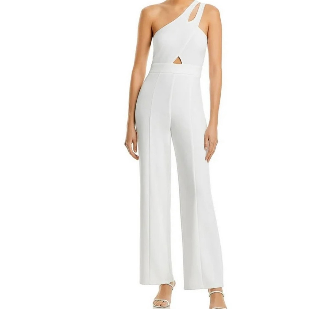 Aqua, white, asymmetrical, one shoulder, romper. NWOT, 95% polyester, 5% spandex